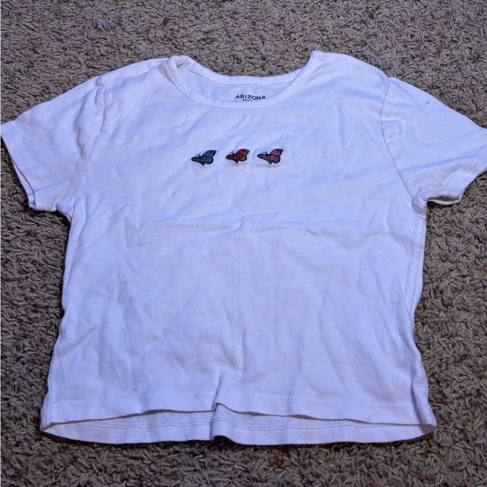 Arizona Jean Company White Crop Top with Butterfly Design